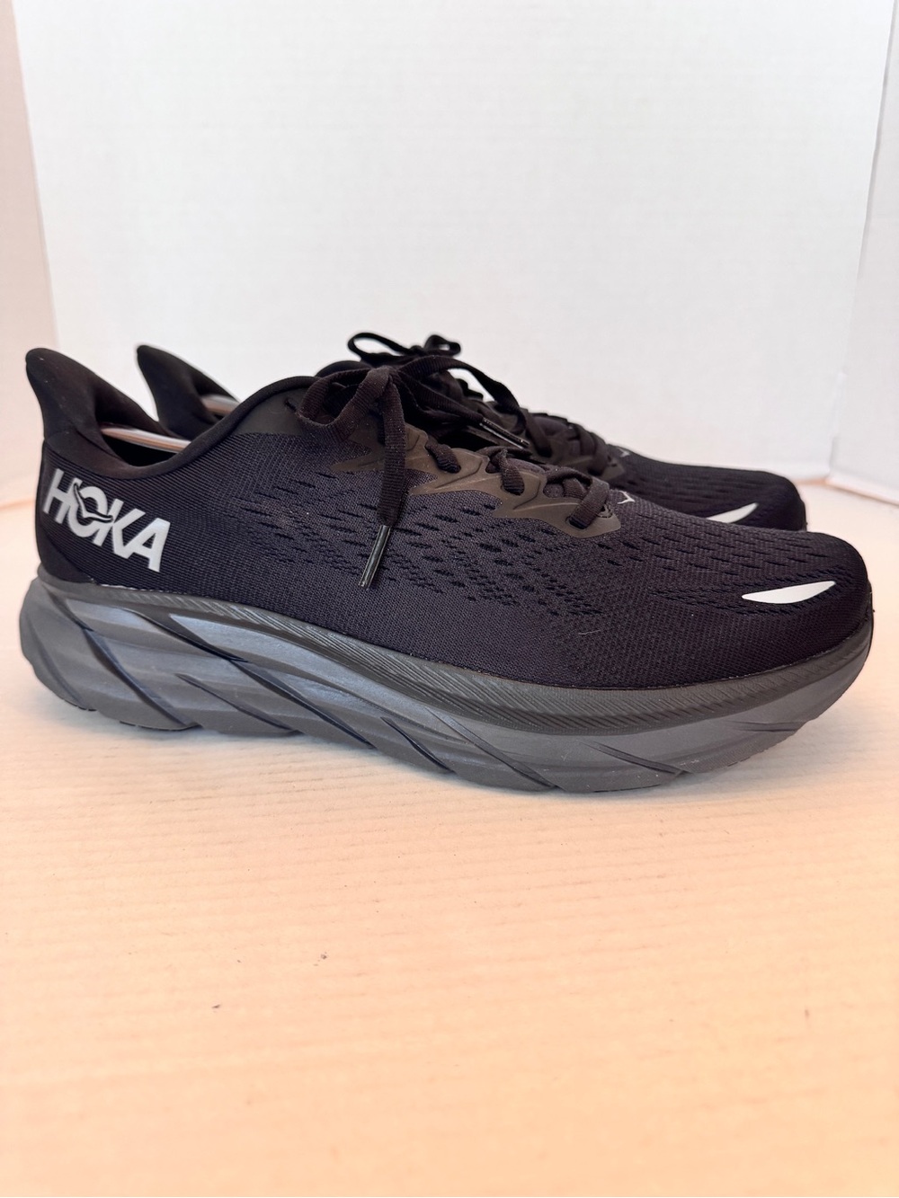 HOKA Clifton 8 Womens 12D Wide Black Running Shoes Sneakers 1121375